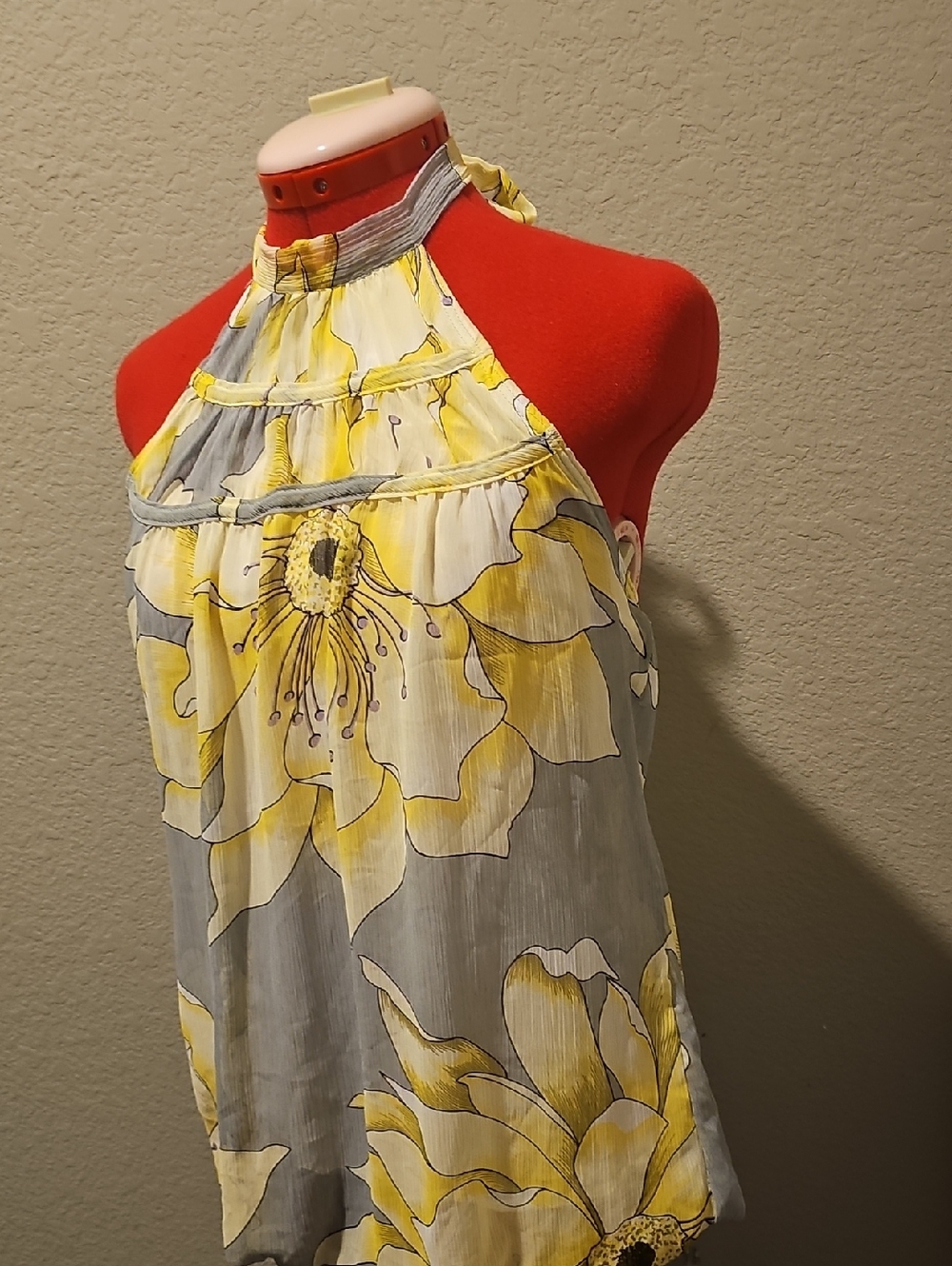 Charlotte Russe Gray and Yellow Floral Halter Camisole